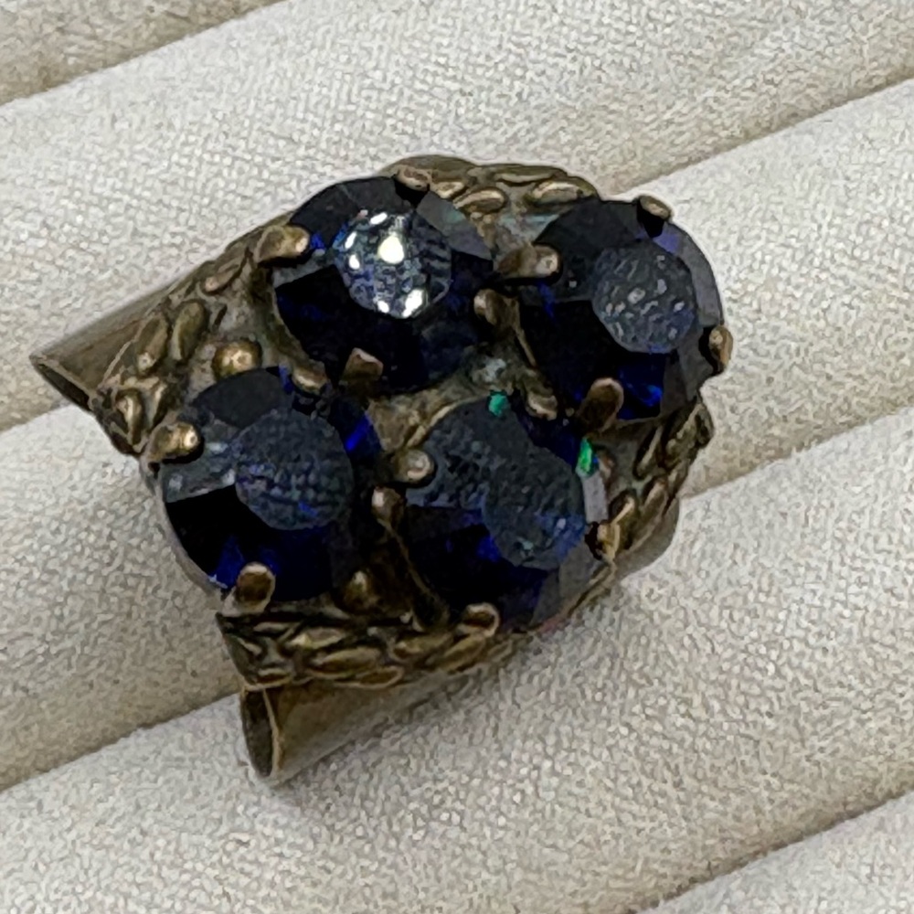 Sorrelli Antique Bronze Navy Crystal Statement Ring - Adjustable Size 7